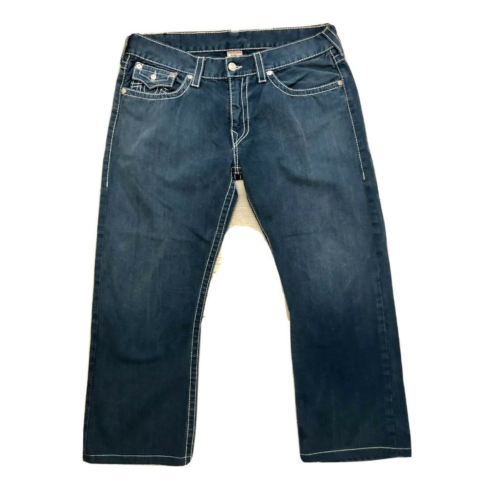 True Religion Mens Denim Jeans Straight Leg. Blue With White Trim. 38 W 28 L